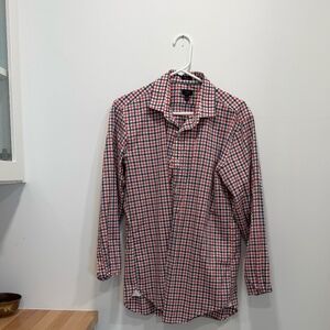 Men's J. Crew red white and blue gingham button down - size L